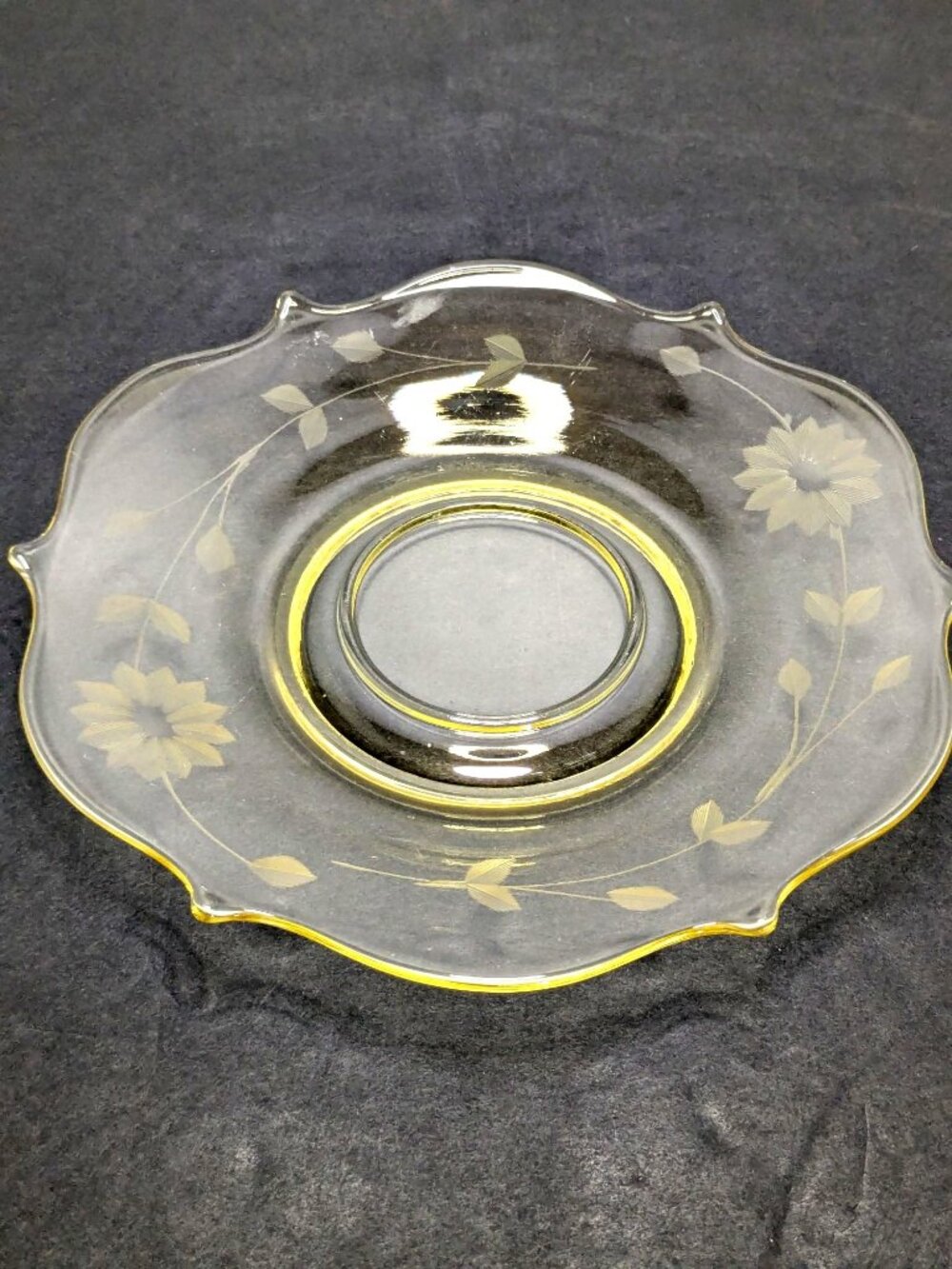 Jubilee Yellow Etched Glass Saucer Lancaster Depression Glass Vtg. 1930s 6.5 "